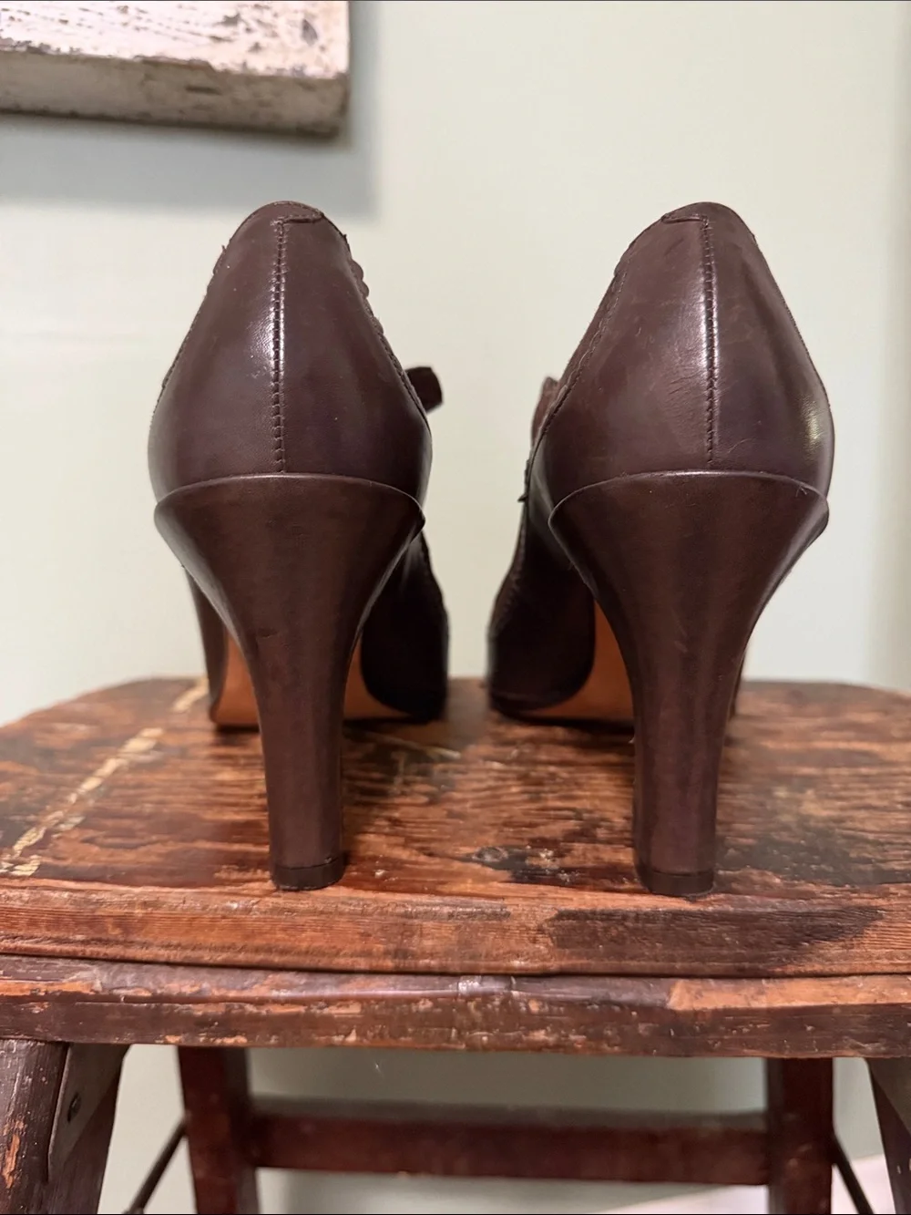 Cole Haan Dark Brown Suede & Leather Scallop Trim Mary Jane Heels